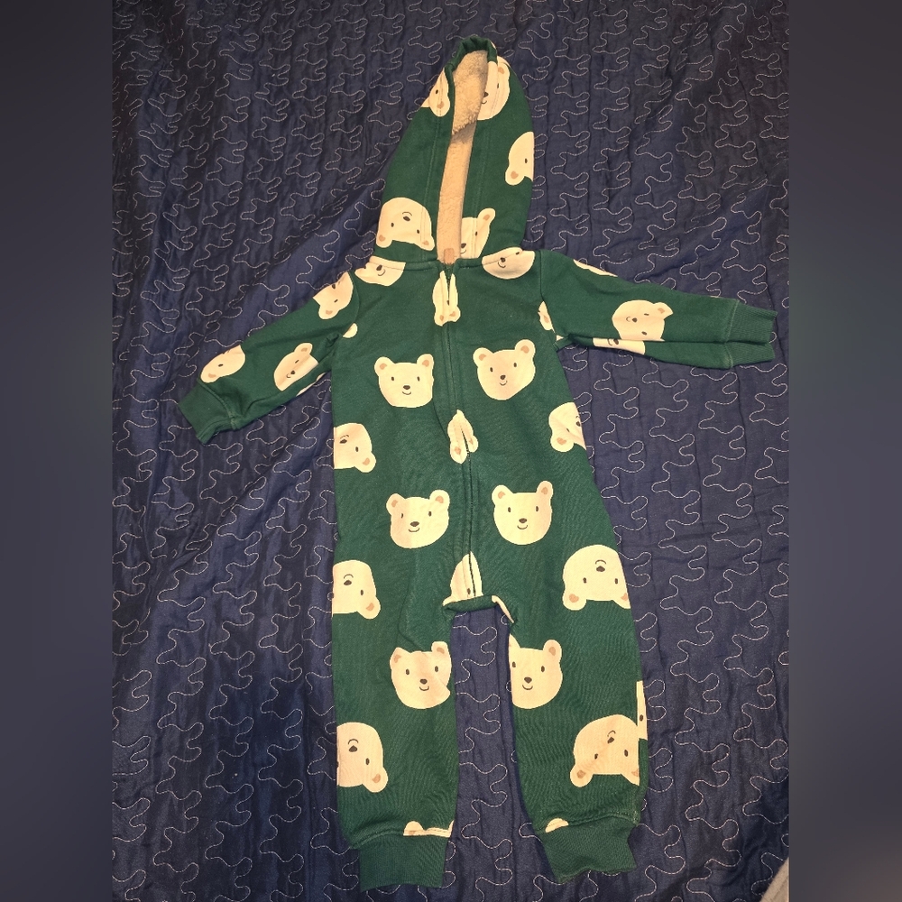 Green Bear Print Kids One Piece